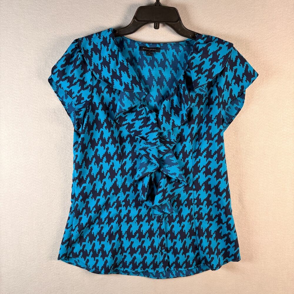 Banana Republic Houndstooth Ruffle Front Blouse Medium